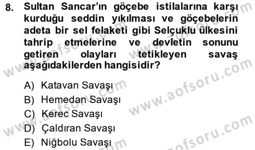 Büyük Selçuklu Tarihi Dersi 2014 - 2015 Yılı (Final) Dönem Sonu Sınav Soruları 8. Soru
