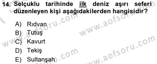 Büyük Selçuklu Tarihi Dersi 2015 - 2016 Yılı (Final) Dönem Sonu Sınav Soruları 14. Soru