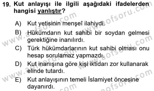 Büyük Selçuklu Tarihi Dersi 2015 - 2016 Yılı (Final) Dönem Sonu Sınav Soruları 19. Soru