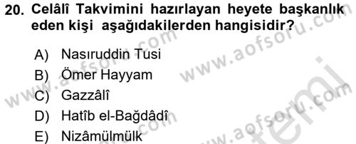 Büyük Selçuklu Tarihi Dersi 2015 - 2016 Yılı (Final) Dönem Sonu Sınav Soruları 20. Soru