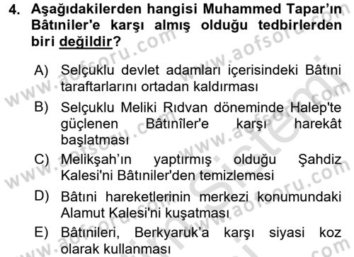 Büyük Selçuklu Tarihi Dersi 2015 - 2016 Yılı (Final) Dönem Sonu Sınav Soruları 4. Soru
