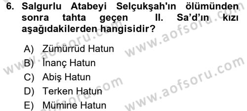 Büyük Selçuklu Tarihi Dersi 2015 - 2016 Yılı (Final) Dönem Sonu Sınav Soruları 6. Soru