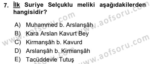 Büyük Selçuklu Tarihi Dersi 2015 - 2016 Yılı (Final) Dönem Sonu Sınav Soruları 7. Soru