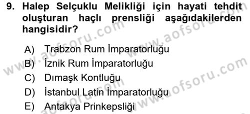 Büyük Selçuklu Tarihi Dersi 2015 - 2016 Yılı (Final) Dönem Sonu Sınav Soruları 9. Soru