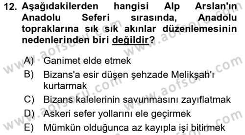 Büyük Selçuklu Tarihi Dersi 2016 - 2017 Yılı (Vize) Ara Sınav Soruları 12. Soru