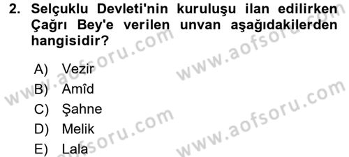 Büyük Selçuklu Tarihi Dersi 2016 - 2017 Yılı (Vize) Ara Sınav Soruları 2. Soru