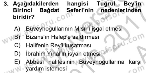 Büyük Selçuklu Tarihi Dersi 2016 - 2017 Yılı (Vize) Ara Sınav Soruları 3. Soru