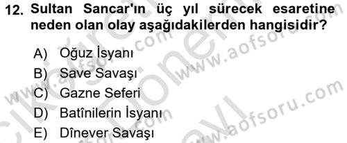 Büyük Selçuklu Tarihi Dersi 2016 - 2017 Yılı (Final) Dönem Sonu Sınav Soruları 12. Soru