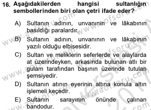 Büyük Selçuklu Tarihi Dersi 2016 - 2017 Yılı (Final) Dönem Sonu Sınav Soruları 16. Soru