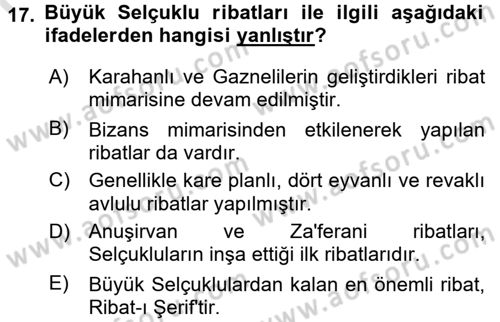 Büyük Selçuklu Tarihi Dersi 2016 - 2017 Yılı (Final) Dönem Sonu Sınav Soruları 17. Soru