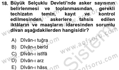 Büyük Selçuklu Tarihi Dersi 2016 - 2017 Yılı (Final) Dönem Sonu Sınav Soruları 18. Soru
