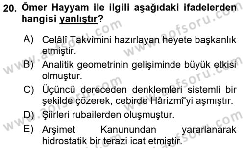 Büyük Selçuklu Tarihi Dersi 2016 - 2017 Yılı (Final) Dönem Sonu Sınav Soruları 20. Soru