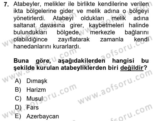 Büyük Selçuklu Tarihi Dersi 2016 - 2017 Yılı (Final) Dönem Sonu Sınav Soruları 7. Soru