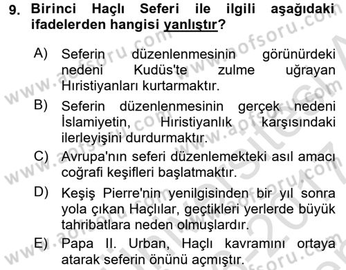 Büyük Selçuklu Tarihi Dersi 2016 - 2017 Yılı (Final) Dönem Sonu Sınav Soruları 9. Soru