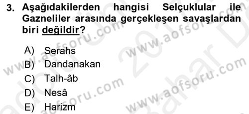 Büyük Selçuklu Tarihi Dersi 2017 - 2018 Yılı (Vize) Ara Sınav Soruları 3. Soru
