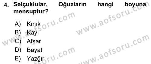 Büyük Selçuklu Tarihi Dersi 2017 - 2018 Yılı (Vize) Ara Sınav Soruları 4. Soru