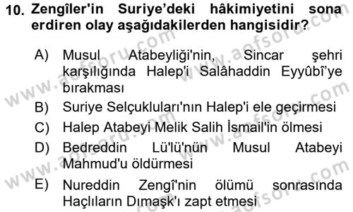 Büyük Selçuklu Tarihi Dersi 2017 - 2018 Yılı (Final) Dönem Sonu Sınav Soruları 10. Soru