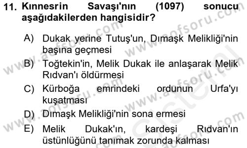 Büyük Selçuklu Tarihi Dersi 2017 - 2018 Yılı (Final) Dönem Sonu Sınav Soruları 11. Soru