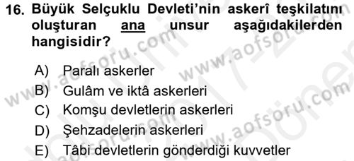 Büyük Selçuklu Tarihi Dersi 2017 - 2018 Yılı (Final) Dönem Sonu Sınavı 16. Soru