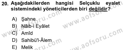 Büyük Selçuklu Tarihi Dersi 2017 - 2018 Yılı (Final) Dönem Sonu Sınav Soruları 20. Soru