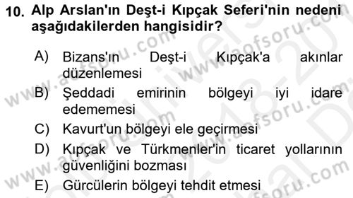 Büyük Selçuklu Tarihi Dersi 2018 - 2019 Yılı (Vize) Ara Sınav Soruları 10. Soru