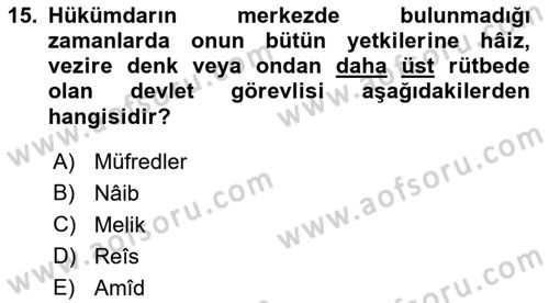 Büyük Selçuklu Tarihi Dersi 2018 - 2019 Yılı (Vize) Ara Sınavı 15. Soru