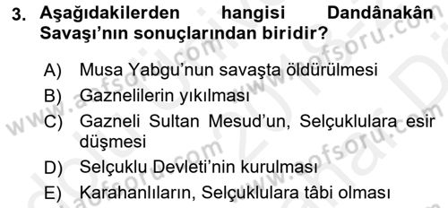 Büyük Selçuklu Tarihi Dersi 2018 - 2019 Yılı (Vize) Ara Sınav Soruları 3. Soru