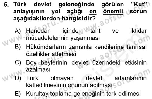Büyük Selçuklu Tarihi Dersi 2018 - 2019 Yılı (Vize) Ara Sınav Soruları 5. Soru