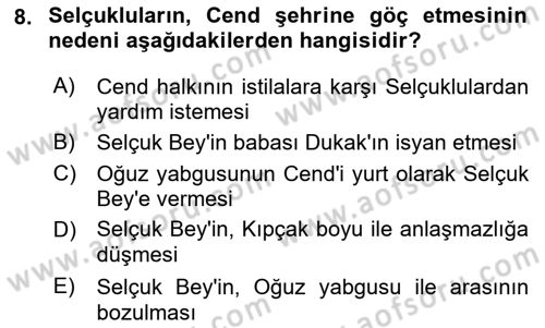 Büyük Selçuklu Tarihi Dersi 2018 - 2019 Yılı (Vize) Ara Sınav Soruları 8. Soru