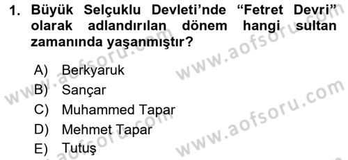 Büyük Selçuklu Tarihi Dersi 2018 - 2019 Yılı (Final) Dönem Sonu Sınav Soruları 1. Soru