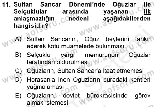 Büyük Selçuklu Tarihi Dersi 2018 - 2019 Yılı (Final) Dönem Sonu Sınav Soruları 11. Soru