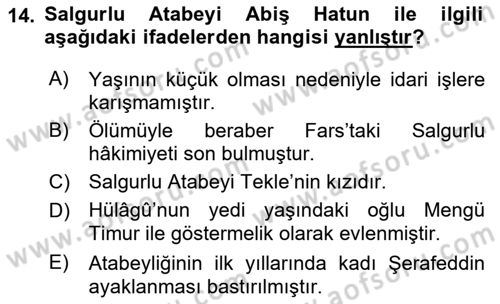 Büyük Selçuklu Tarihi Dersi 2018 - 2019 Yılı (Final) Dönem Sonu Sınav Soruları 14. Soru