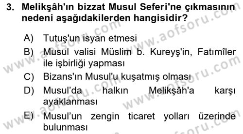 Büyük Selçuklu Tarihi Dersi 2018 - 2019 Yılı (Final) Dönem Sonu Sınav Soruları 3. Soru