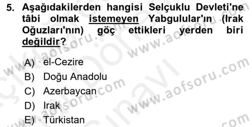 Büyük Selçuklu Tarihi Dersi 2018 - 2019 Yılı (Final) Dönem Sonu Sınav Soruları 5. Soru