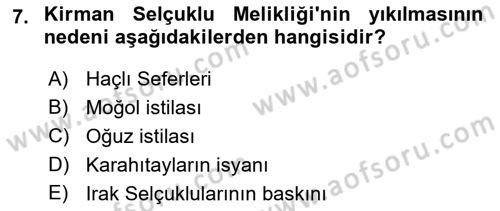 Büyük Selçuklu Tarihi Dersi 2018 - 2019 Yılı (Final) Dönem Sonu Sınav Soruları 7. Soru