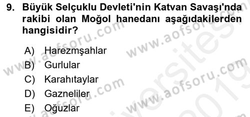 Büyük Selçuklu Tarihi Dersi 2018 - 2019 Yılı (Final) Dönem Sonu Sınav Soruları 9. Soru