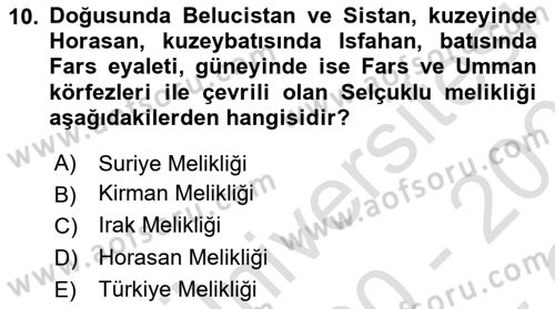 Büyük Selçuklu Tarihi Dersi 2020 - 2021 Yılı Yaz Okulu Sınav Soruları 10. Soru