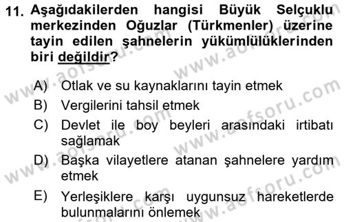 Büyük Selçuklu Tarihi Dersi 2020 - 2021 Yılı Yaz Okulu Sınav Soruları 11. Soru