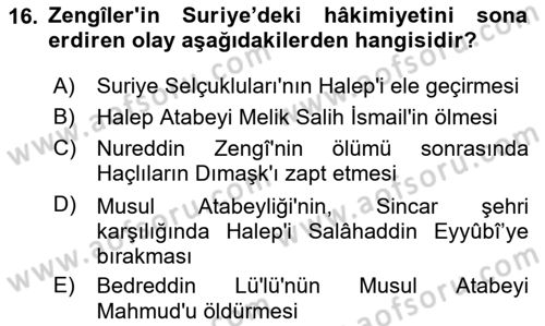 Büyük Selçuklu Tarihi Dersi 2020 - 2021 Yılı Yaz Okulu Sınav Soruları 16. Soru