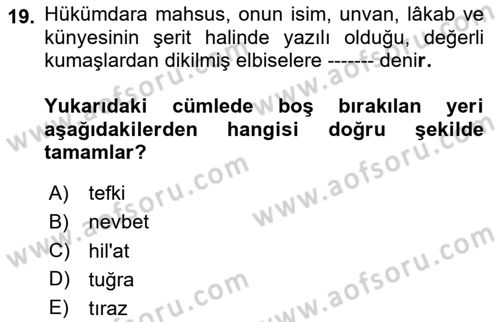 Büyük Selçuklu Tarihi Dersi 2020 - 2021 Yılı Yaz Okulu Sınav Soruları 19. Soru