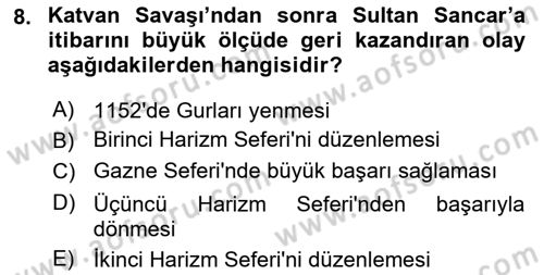 Büyük Selçuklu Tarihi Dersi 2020 - 2021 Yılı Yaz Okulu Sınav Soruları 8. Soru