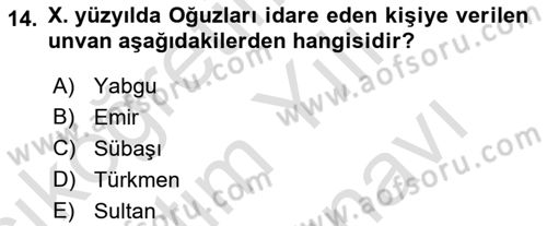 Büyük Selçuklu Tarihi Dersi 2021 - 2022 Yılı (Vize) Ara Sınav Soruları 14. Soru