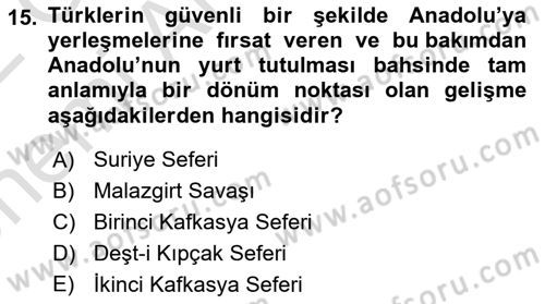 Büyük Selçuklu Tarihi Dersi 2021 - 2022 Yılı (Vize) Ara Sınav Soruları 15. Soru
