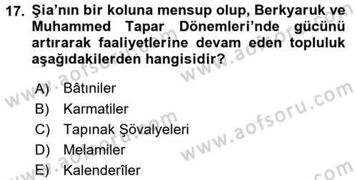 Büyük Selçuklu Tarihi Dersi 2021 - 2022 Yılı (Vize) Ara Sınav Soruları 17. Soru