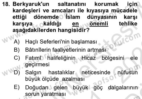 Büyük Selçuklu Tarihi Dersi 2021 - 2022 Yılı (Vize) Ara Sınav Soruları 18. Soru