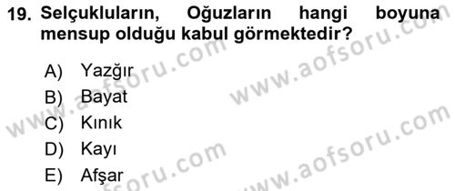 Büyük Selçuklu Tarihi Dersi 2021 - 2022 Yılı (Vize) Ara Sınav Soruları 19. Soru