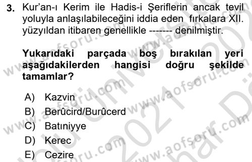 Büyük Selçuklu Tarihi Dersi 2021 - 2022 Yılı (Vize) Ara Sınav Soruları 3. Soru