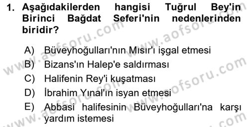 Büyük Selçuklu Tarihi Dersi 2021 - 2022 Yılı Yaz Okulu Sınav Soruları 1. Soru