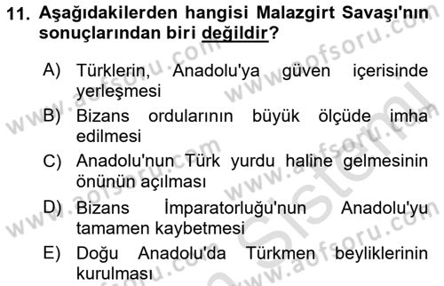 Büyük Selçuklu Tarihi Dersi 2021 - 2022 Yılı Yaz Okulu Sınav Soruları 11. Soru