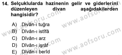 Büyük Selçuklu Tarihi Dersi 2021 - 2022 Yılı Yaz Okulu Sınav Soruları 14. Soru